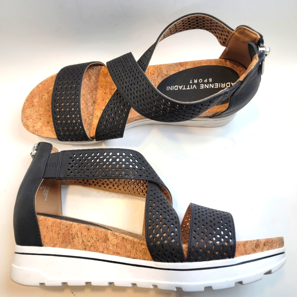 Adrienne Vitadinni Sport Black Platform Sandals Women's 7.5